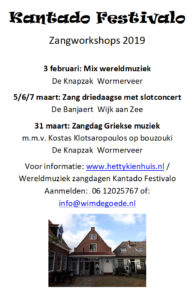 Zangdagen wereldmuziek Kantado Festivalo febr maart 2019 - Wormerveer en Wijk aan Zee